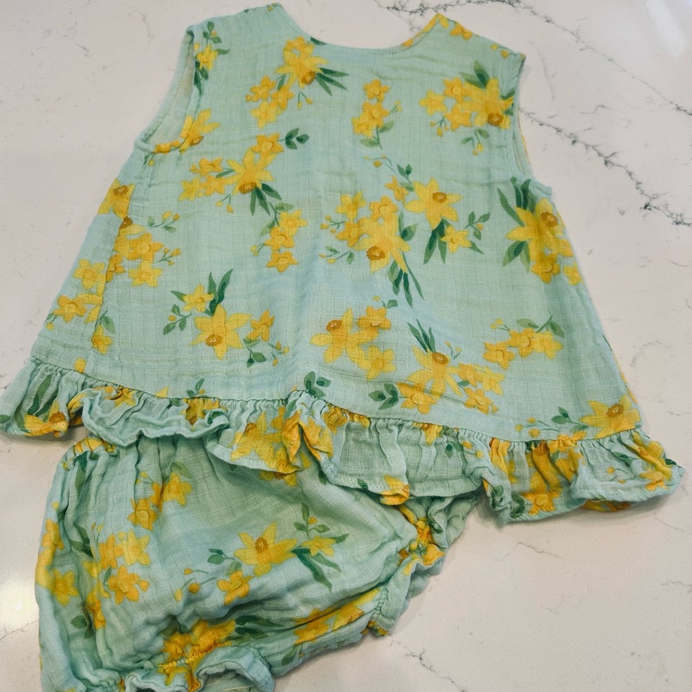 Angel Dear Floral Open Back Swing Top with Matching Bloomers